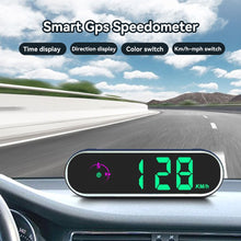 Load image into Gallery viewer, Car HUD GPS Display Digital Speedometer Time Clock Display Over-speed Alarm KMH MPH Switch Electronic Dog with Colorful LED Display

