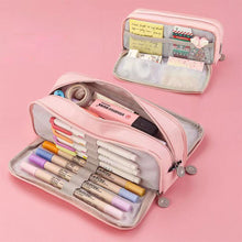 Load image into Gallery viewer, Kawaii Pencil Case Large Space Storage 3 Compartment Pouch Double Side Opened Student Stationery Desk Organizer School Supplies
