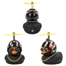 Load image into Gallery viewer, Duck Toy with Sticker Silicone Broken Wind Black Duck Propeller with Helmet Ornaments for Car Interior Bike Motor Cycling Decoration
