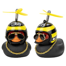 Load image into Gallery viewer, Duck Toy with Sticker Silicone Broken Wind Black Duck Propeller with Helmet Ornaments for Car Interior Bike Motor Cycling Decoration
