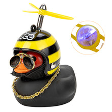 Load image into Gallery viewer, Duck Toy with Sticker Silicone Broken Wind Black Duck Propeller with Helmet Ornaments for Car Interior Bike Motor Cycling Decoration
