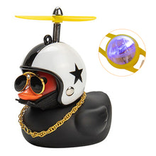Load image into Gallery viewer, Duck Toy with Sticker Silicone Broken Wind Black Duck Propeller with Helmet Ornaments for Car Interior Bike Motor Cycling Decoration
