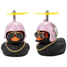 Load image into Gallery viewer, Duck Toy with Sticker Silicone Broken Wind Black Duck Propeller with Helmet Ornaments for Car Interior Bike Motor Cycling Decoration

