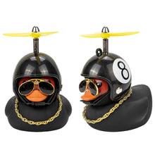 Load image into Gallery viewer, Duck Toy with Sticker Silicone Broken Wind Black Duck Propeller with Helmet Ornaments for Car Interior Bike Motor Cycling Decoration

