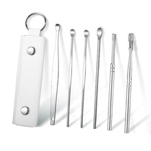 Load image into Gallery viewer, 6pcs/set Portable Keychain Leather Case Stainless Steel Ear Pick Spiral Ear Wax Removal Household Ear Cleaning Tool
