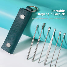 Load image into Gallery viewer, 6pcs/set Portable Keychain Leather Case Stainless Steel Ear Pick Spiral Ear Wax Removal Household Ear Cleaning Tool
