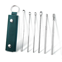 Load image into Gallery viewer, 6pcs/set Portable Keychain Leather Case Stainless Steel Ear Pick Spiral Ear Wax Removal Household Ear Cleaning Tool
