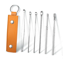 Load image into Gallery viewer, 6pcs/set Portable Keychain Leather Case Stainless Steel Ear Pick Spiral Ear Wax Removal Household Ear Cleaning Tool
