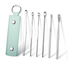 Load image into Gallery viewer, 6pcs/set Portable Keychain Leather Case Stainless Steel Ear Pick Spiral Ear Wax Removal Household Ear Cleaning Tool
