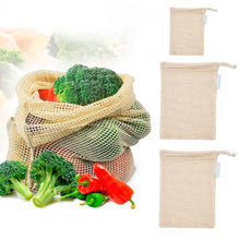 Load image into Gallery viewer, Portable Reusable Grocery Bags Fruit And Vegetable Bags Cotton Mesh Storage Bag Supermarket Shopping Net Tote Bag With Drawstring Kitchen Organizer
