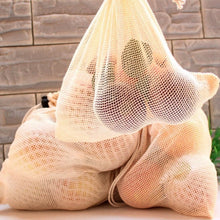 Load image into Gallery viewer, Portable Reusable Grocery Bags Fruit And Vegetable Bags Cotton Mesh Storage Bag Supermarket Shopping Net Tote Bag With Drawstring Kitchen Organizer
