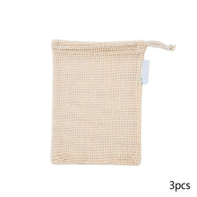 Load image into Gallery viewer, Portable Reusable Grocery Bags Fruit And Vegetable Bags Cotton Mesh Storage Bag Supermarket Shopping Net Tote Bag With Drawstring Kitchen Organizer
