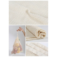Load image into Gallery viewer, Portable Reusable Grocery Bags Fruit And Vegetable Bags Cotton Mesh Storage Bag Supermarket Shopping Net Tote Bag With Drawstring Kitchen Organizer
