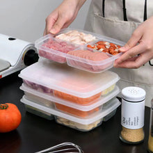 Load image into Gallery viewer, Large Capacity Four Grid of Food Crisper Fruit and Vegetable Four-Compartment Storage Box Refrigerator Organizer Frozen Meat Kitchen Tools
