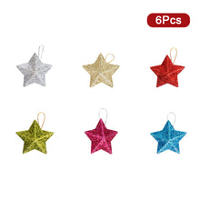 Load image into Gallery viewer, 6PCS Christmas Star Hanging Pendant 3D Gold Powder Plastic Five-pointed Star Xmas Tree Decor for Holiday Wedding Party Home
