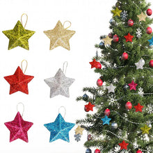 Load image into Gallery viewer, 6PCS Christmas Star Hanging Pendant 3D Gold Powder Plastic Five-pointed Star Xmas Tree Decor for Holiday Wedding Party Home
