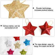 Load image into Gallery viewer, 6PCS Christmas Star Hanging Pendant 3D Gold Powder Plastic Five-pointed Star Xmas Tree Decor for Holiday Wedding Party Home
