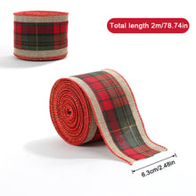 Load image into Gallery viewer, 2M/Roll Craft Ribbon Imitation Hemp Ribbon Wire Wire Edge Linen Ribbon Christmas Decoration Green and Red Snowflake Plaid Ribbon
