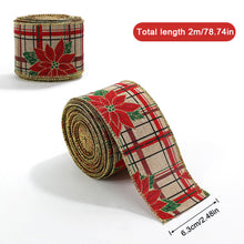 Load image into Gallery viewer, 2M/Roll Craft Ribbon Imitation Hemp Ribbon Wire Wire Edge Linen Ribbon Christmas Decoration Green and Red Snowflake Plaid Ribbon
