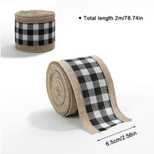 Load image into Gallery viewer, 2M/Roll Craft Ribbon Imitation Hemp Ribbon Wire Wire Edge Linen Ribbon Christmas Decoration Black and White Snowflake Plaid Ribbon
