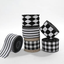 Load image into Gallery viewer, 2M/Roll Craft Ribbon Imitation Hemp Ribbon Wire Wire Edge Linen Ribbon Christmas Decoration Black and White Snowflake Plaid Ribbon
