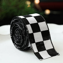Load image into Gallery viewer, 2M/Roll Craft Ribbon Imitation Hemp Ribbon Wire Wire Edge Linen Ribbon Christmas Decoration Black and White Snowflake Plaid Ribbon
