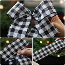 Load image into Gallery viewer, 2M/Roll Craft Ribbon Imitation Hemp Ribbon Wire Wire Edge Linen Ribbon Christmas Decoration Black and White Snowflake Plaid Ribbon
