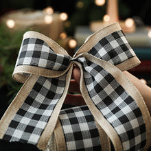 Load image into Gallery viewer, 2M/Roll Craft Ribbon Imitation Hemp Ribbon Wire Wire Edge Linen Ribbon Christmas Decoration Black and White Snowflake Plaid Ribbon
