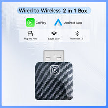 Load image into Gallery viewer, 2 in 1 USB Mini Wireless Carplay Adapter for Apple iOS and Android Auto Smart Box Plug and Play Bluetooth 5.0 For Peugeot Kia Volkswagen Toyota
