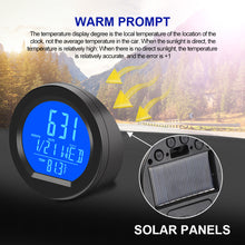 Load image into Gallery viewer, 2 In 1 Car Interior Solar Clock LCD Digital Time Watch Auto Clocks Thermometer with Backlight Digital Display Car Accessories
