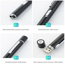 Load image into Gallery viewer, Portable Medical Handy LED Pen Light Flashlight Mini USB Rechargeable Dentist Nurse Torch with Stainless Steel Clip
