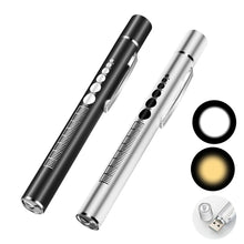 Load image into Gallery viewer, Mini Portable LED Pen Light USB Rechargeable Nursing Flashlight LED Torch Lamp With Stainless Steel Clip Pocket Led Flashlight

