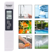 Load image into Gallery viewer, 1PC White Digital Water Quality Tester TDS EC Meter Range 0 to 9990 Conductivity Water Purity Temperature TEMP PPM Tester

