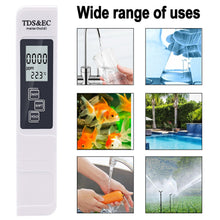 Load image into Gallery viewer, 1PC White Digital Water Quality Tester TDS EC Meter Range 0 to 9990 Conductivity Water Purity Temperature TEMP PPM Tester
