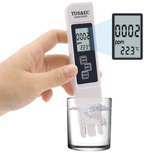 Load image into Gallery viewer, 1PC White Digital Water Quality Tester TDS EC Meter Range 0 to 9990 Conductivity Water Purity Temperature TEMP PPM Tester
