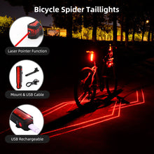 Load image into Gallery viewer, USB Rechargeable Bike Rear Light Laser Line Warning Lamp Waterproof Seatpost LED Light MTB Road Bicycle Taillight
