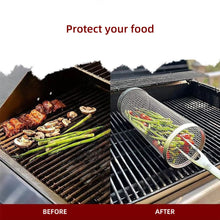 Load image into Gallery viewer, BBQ Grill Basket Wire Mesh Cylinder Portable Round 304 Stainless Steel Grill Basket Barbecue Rack Outdoor Camping Fumigator Tasty
