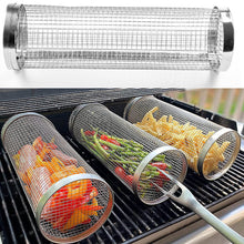 Load image into Gallery viewer, BBQ Grill Basket Wire Mesh Cylinder Portable Round 304 Stainless Steel Grill Basket Barbecue Rack Outdoor Camping Fumigator Tasty
