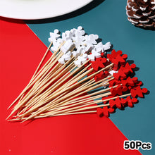 Load image into Gallery viewer, 50pcs 12cm Christmas Disposable Bamboo Pick Fruit Sticks Buffet Cupcake Fruit Fork Party Dessert Salad Sticks Wedding Decoration
