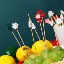 Load image into Gallery viewer, 50pcs 12cm Christmas Disposable Bamboo Pick Fruit Sticks Buffet Cupcake Fruit Fork Party Dessert Salad Sticks Wedding Decoration
