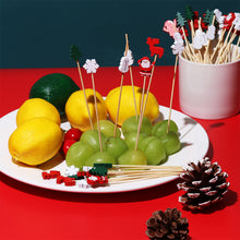Load image into Gallery viewer, 50pcs 12cm Christmas Disposable Bamboo Pick Fruit Sticks Buffet Cupcake Fruit Fork Party Dessert Salad Sticks Wedding Decoration
