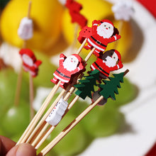 Load image into Gallery viewer, 50pcs 12cm Christmas Disposable Bamboo Pick Fruit Sticks Buffet Cupcake Fruit Fork Party Dessert Salad Sticks Wedding Decoration
