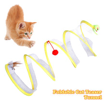 Load image into Gallery viewer, Folded Cat Spiral Tunnel Mouse Pendant Spring Toy S Type Cat Tunnel Tube Pet Collapsible Interactive Toy with Feather for Rabbit Kitten
