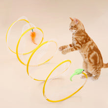 Load image into Gallery viewer, Folded Cat Spiral Tunnel Mouse Pendant Spring Toy S Type Cat Tunnel Tube Pet Collapsible Interactive Toy with Feather for Rabbit Kitten
