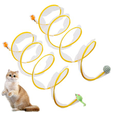 Load image into Gallery viewer, Folded Cat Spiral Tunnel Mouse Pendant Spring Toy S Type Cat Tunnel Tube Pet Collapsible Interactive Toy with Feather for Rabbit Kitten
