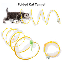 Load image into Gallery viewer, Folded Cat Spiral Tunnel Mouse Pendant Spring Toy S Type Cat Tunnel Tube Pet Collapsible Interactive Toy with Feather for Rabbit Kitten
