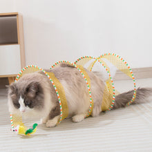 Load image into Gallery viewer, Folded Cat Spiral Tunnel Mouse Pendant Spring Toy S Type Cat Tunnel Tube Pet Collapsible Interactive Toy with Feather for Rabbit Kitten
