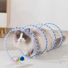 Load image into Gallery viewer, Folded Cat Spiral Tunnel Mouse Pendant Spring Toy S Type Cat Tunnel Tube Pet Collapsible Interactive Toy with Feather for Rabbit Kitten
