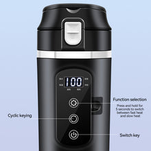Load image into Gallery viewer, 12V/24V 500ml Heated Smart Car Heating Cup Temperature Control Electric Kettle Stainless Steel Cup Water Warmer Bottle
