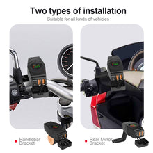 Load image into Gallery viewer, 36W Motorcycle Dual USB Charger Handlebar QC3.0 Fast Charging Waterproof 12V Phone Socket Adapter With Voltmeter Display Accessories
